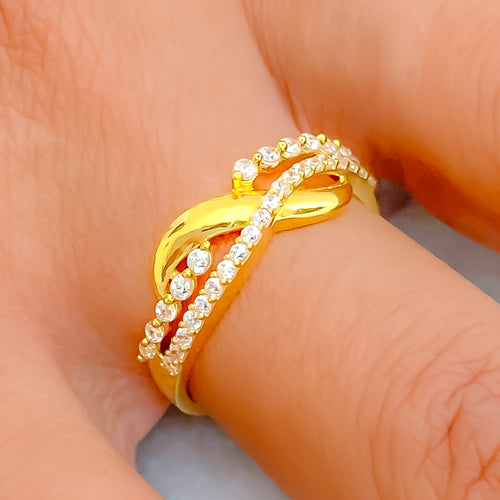 Vivid Intertwined 22k Gold CZ Ring