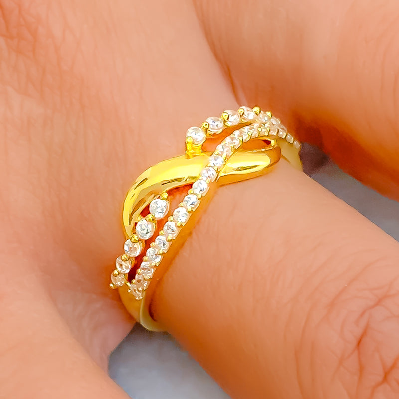 Vivid Intertwined 22k Gold CZ Ring