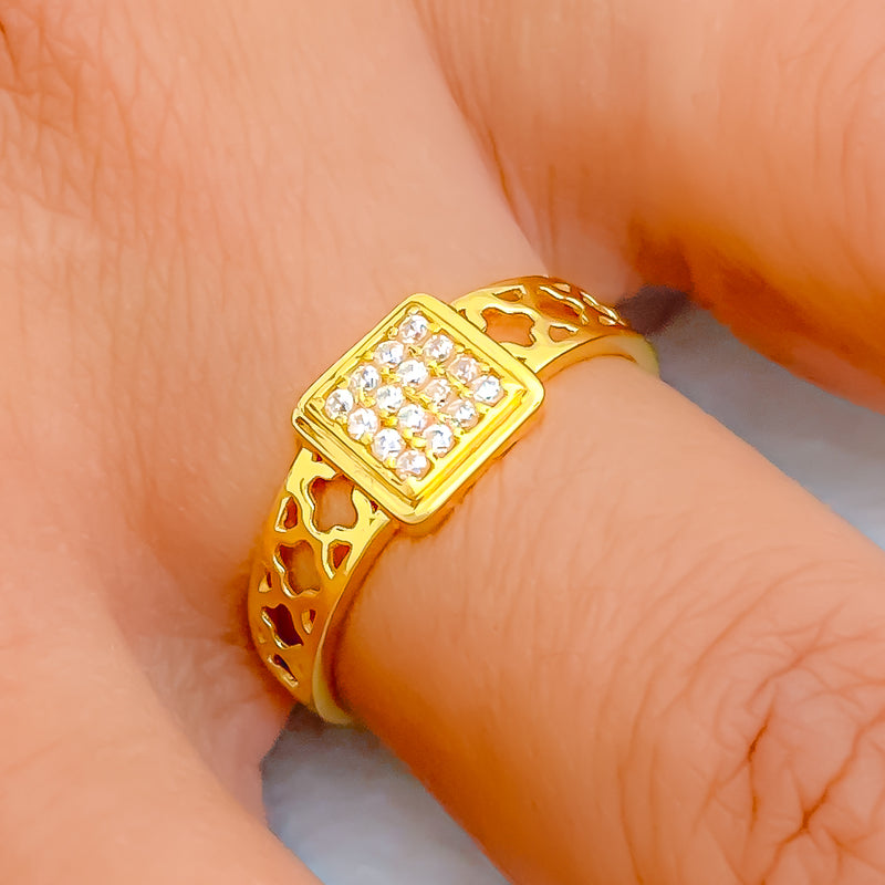 Decorative Square 22k Gold CZ Ring