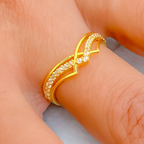 Distinctive Radiant 22k Gold CZ Ring