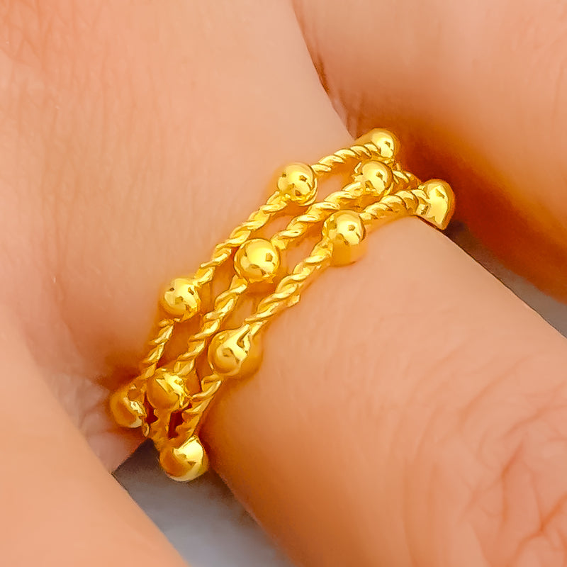 Reflective Beaded 21k Gold Ring 
