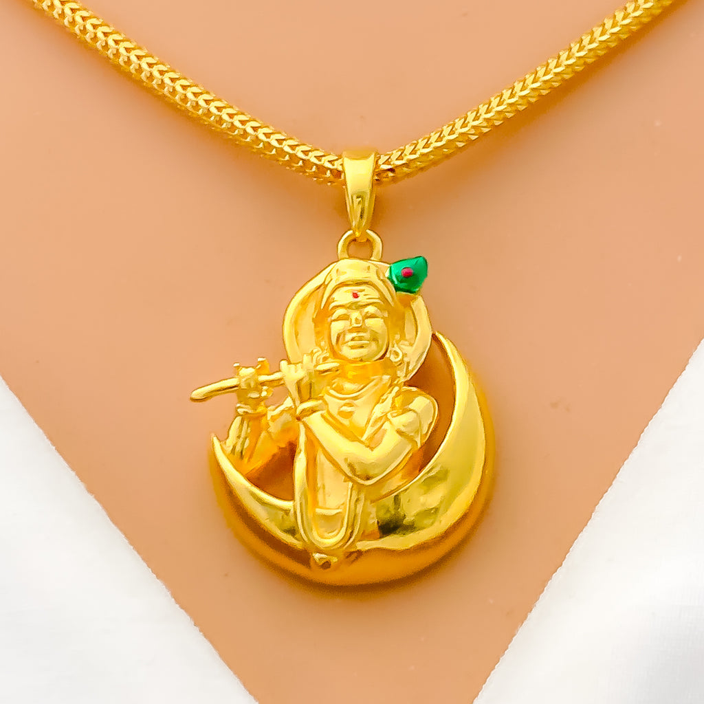 Magnificent 22k Gold Krishna Pendant W/ Crescent Moon – Andaaz Jewelers