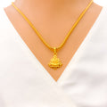 Attractive Flower Accented 22k Gold Lakshmi Pendant 