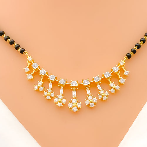 Tasteful Dangling Flower Diamond + 18k Gold Mangal Sutra 