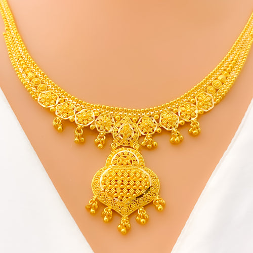 Festive Multi-Bead 22k Gold Floral Necklace Set 