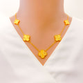 Reflective Floral 21K Gold Necklace Set