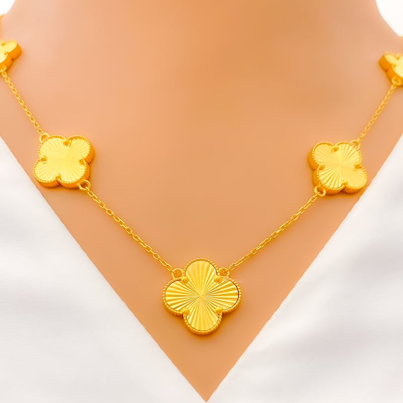 Reflective Floral 21K Gold Necklace Set