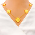 Reflective Floral 21K Gold Necklace Set