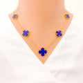 Graceful Clover Lapis 21K Gold Necklace Set 