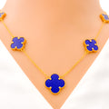 Graceful Clover Lapis 21K Gold Necklace Set 