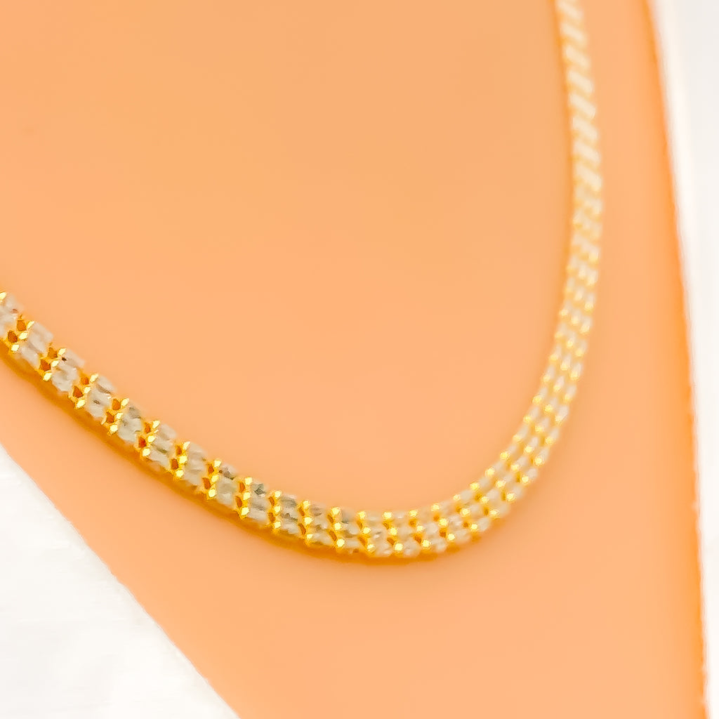 Delicate Two-Tone 22K Gold Triple Bead Flat Chain - 20