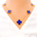 Graceful Clover Lapis 21K Gold Necklace Set 