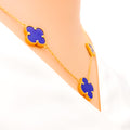 Graceful Clover Lapis 21K Gold Necklace Set 