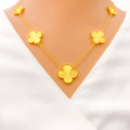 Extravagant Gold Clover 21K Necklace Set 