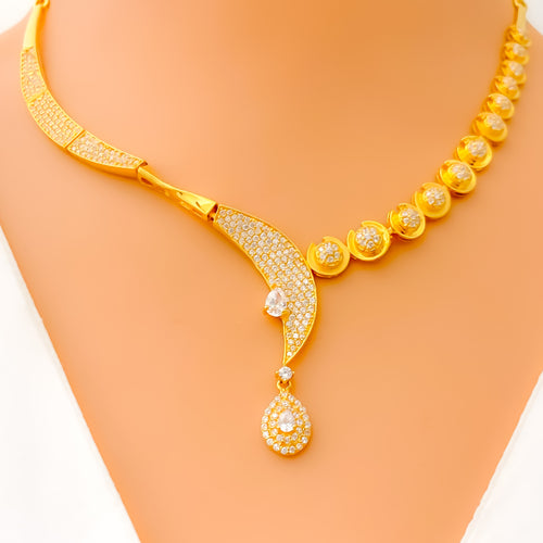 Contemporary Asymmetrical 22k Gold CZ Necklace Set