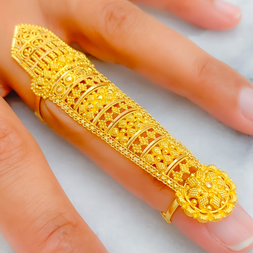 Ornamental Flower Accented 22k Overall Gold Finger Ring 