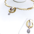 Opulent Paisley Adorned 18k Gold CZ Necklace Set