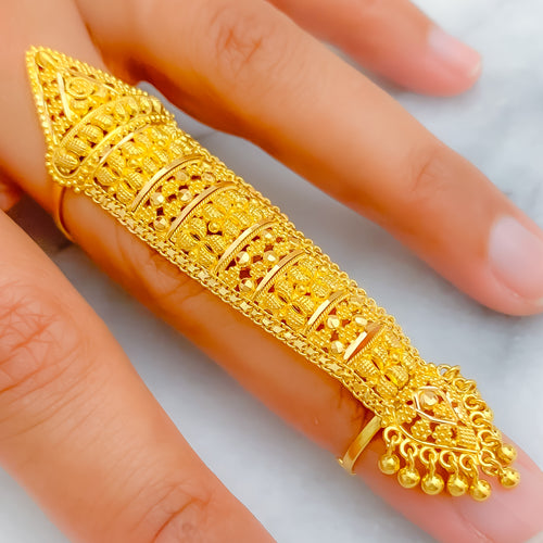 Embellished Unique Tasseled 22k Overall Gold Finger Ring 