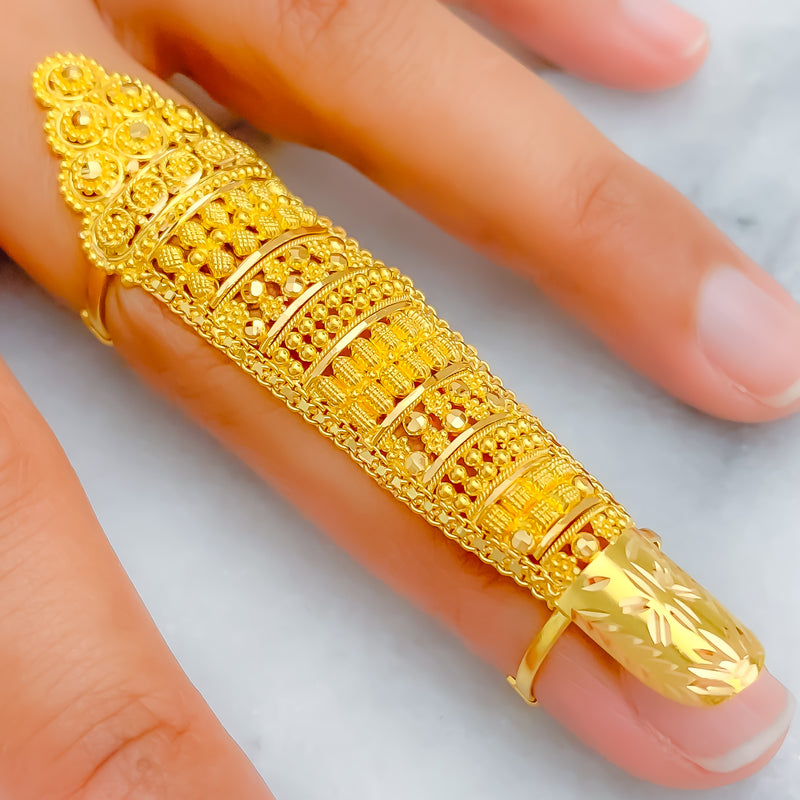 Bright Luxurious Alluring 22k Overall Gold Finger Ring 