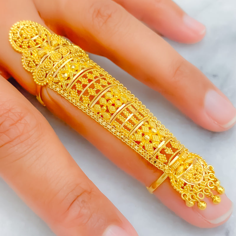 Traditional Tasseled Heirloom 22k Overall Gold Finger Ring 
