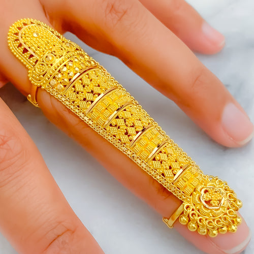 Festive Gleaming Opulent 22k Overall Gold Finger Ring