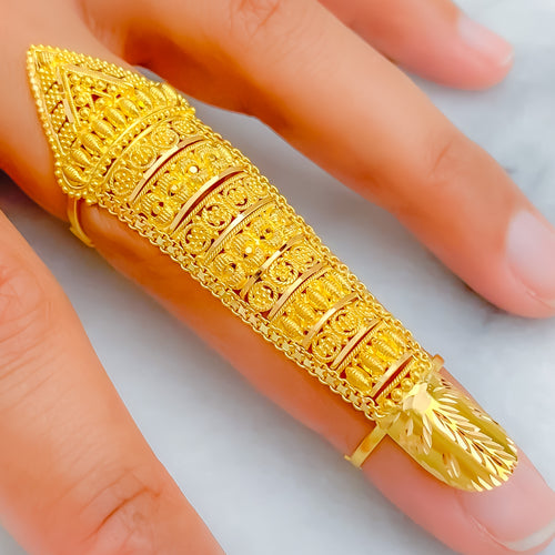Bold Impeccable Embellished 22k Overall Gold Finger Ring