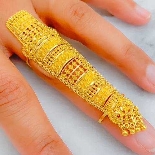 Classic Ornate Checkered 22k Overall Gold Finger Ring