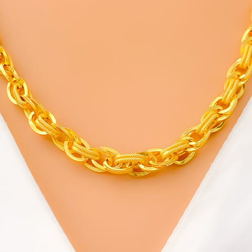Dual Textured Fancy Link 22k Gold Chain - 20"