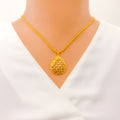 Sparkling Floral Drop 22K Gold Pendant Set