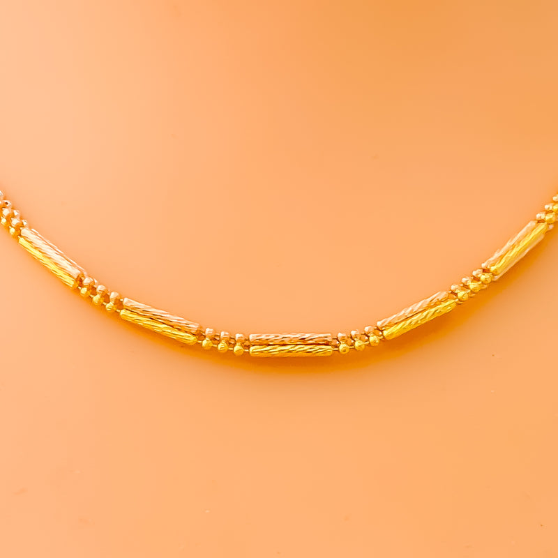 Alternating Beaded Three Tone 22K Gold Chain - 20"