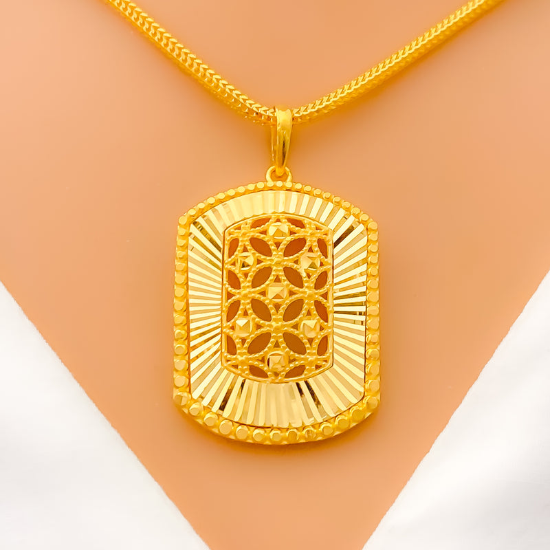 Reflective Striped Floral 22K Gold Pendant Set