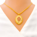 Gorgeous Domed Leaf 22K Gold Pendant Set