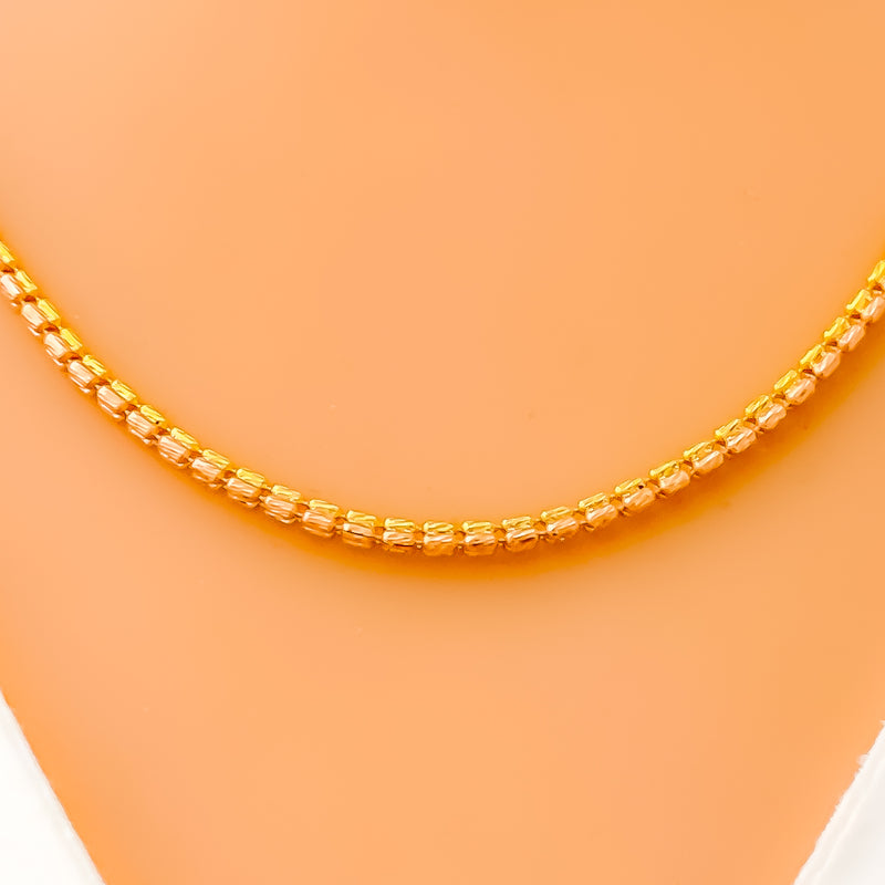 Three Tone Triangle Bead 22K Gold Chain - 18"