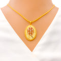 Glossy Elevated Oval 22K Gold Pendant Set