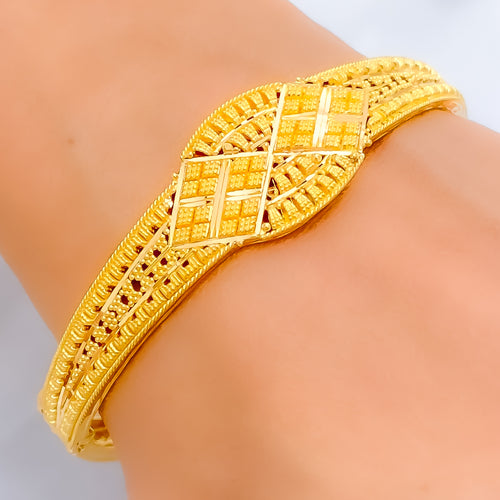 Bespoke Checkered Square 22k Gold Bangle Bracelet 