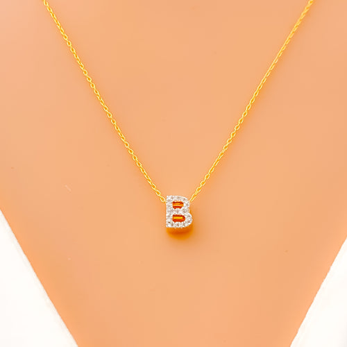 B - Diamond Letter + 18K Gold Necklace 