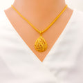 Sparkling Netted Leaf 22K Gold Pendant Set