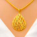 Sparkling Netted Leaf 22K Gold Pendant Set