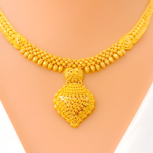 Refined Regal Drop 22k Gold Necklace Set