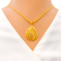 Sparkling Netted Leaf 22K Gold Pendant Set