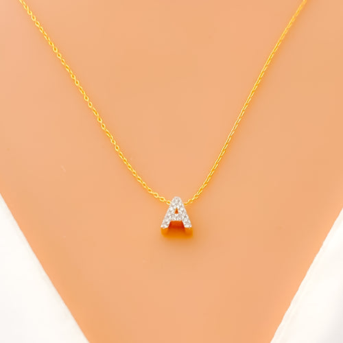 A - Diamond Letter + 18K Gold Necklace 