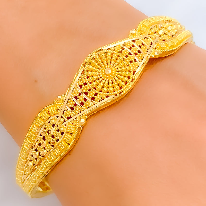 Mesmerizing Beaded Flower 22k Gold Bangle Bracelet