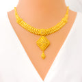 Checkered Kite Shaped 22k Gold Necklace Set 