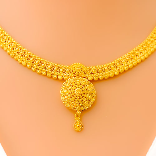 Refined Floral Mandala 22k Gold Necklace Set