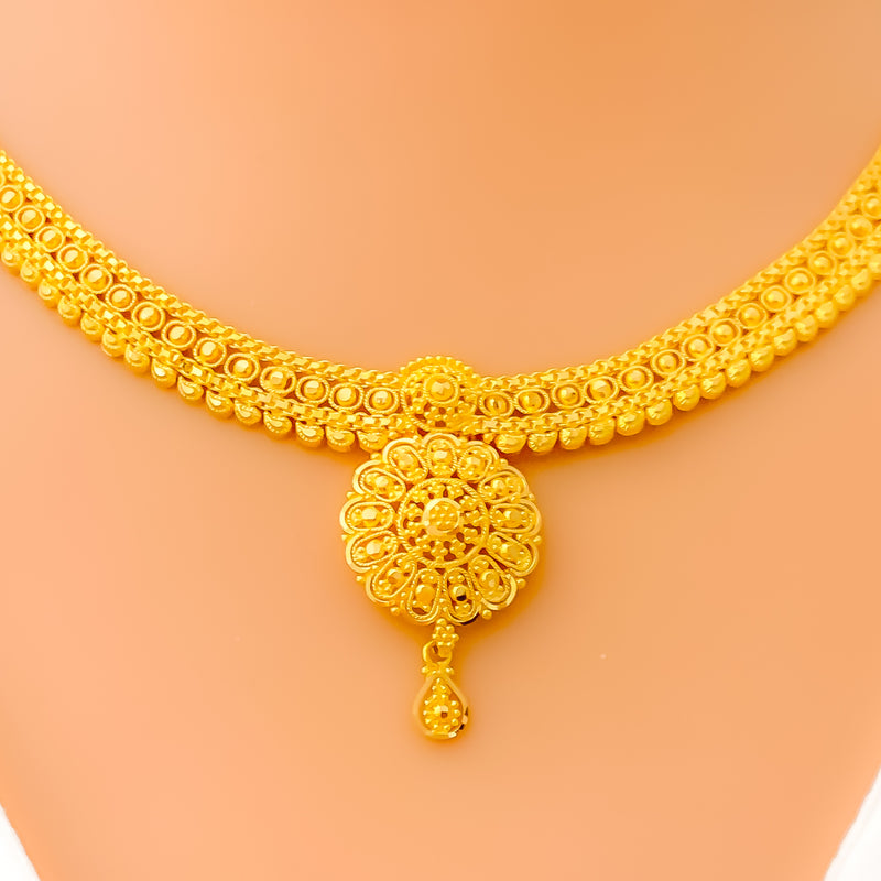 Refined Floral Mandala 22k Gold Necklace Set