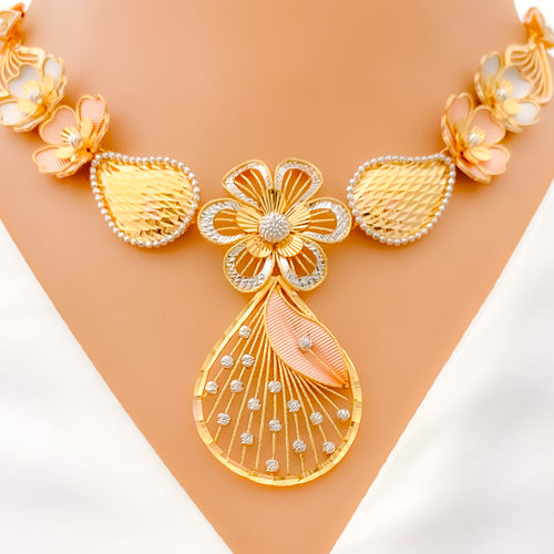 Dazzling Fancy Floral 22k Gold Necklace Set