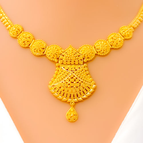 Intricate Festive Floral 22k Gold Necklace Set 