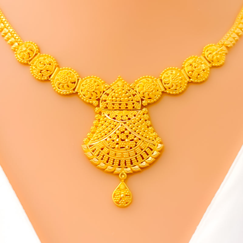 Intricate Festive Floral 22k Gold Necklace Set 