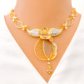 Multi Tone Netted Leaf 22k Gold Necklace Set