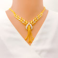 Reflective Textured Leaf 22k Gold Necklace Set